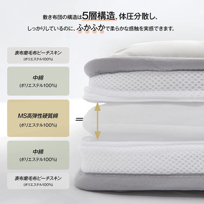 防ダニ 敷ふとん 五層構造 敷布団 シングル 洗える 固綿入り 敷き布団 しきぶとん 折りたたみ 100*210 しき布団 しきふとん ボリューム感 抗菌防臭 ピーチスキン加工 やわらかな肌触り 体圧分散 ほこりの出にくい 圧縮梱包 新生活