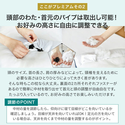 枕 まくら マクラ プレミアムストレートネック枕 パイプ枕 綿100％ 通気性 吸汗 高さ調整 洗える ストレートネック 肩こり 首こり 頸椎サポート ギフト プレゼント お中元