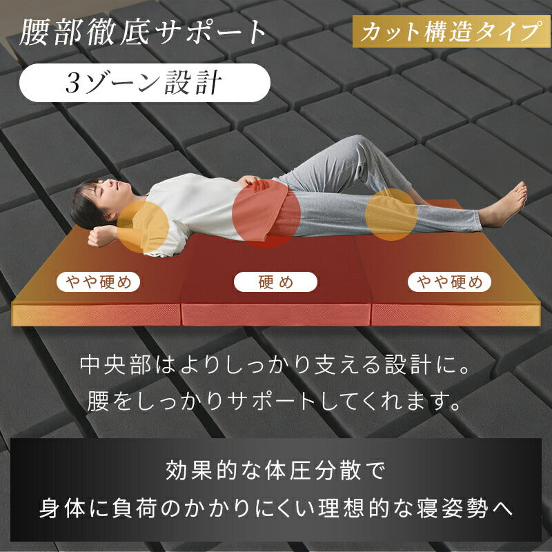 マットレス 高反発 極厚10cm 三つ折り 折り畳み シングル S 190N 硬め 敷布団 敷き布団 高反発ウレタン 竹炭入り 抗菌消臭 防ダニ 凹凸加工 体圧分散 3つ折り 洗えるカバー 高反発マットレス ベッドマットレス 新生活 ギフト対応 翌日