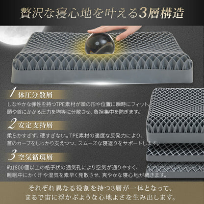 枕 無重力 TPE枕 カバー付 洗える 丸洗い 高さ調節 通気性 首 肩 いびき 予防 防止 TPE ジェル まくら 横向き 仰向け 寝返り 圧力分散 実用的 ギフト 誕生日 母の日 父の日 ピロー 快眠 寝具 ストレートネック 枕難民