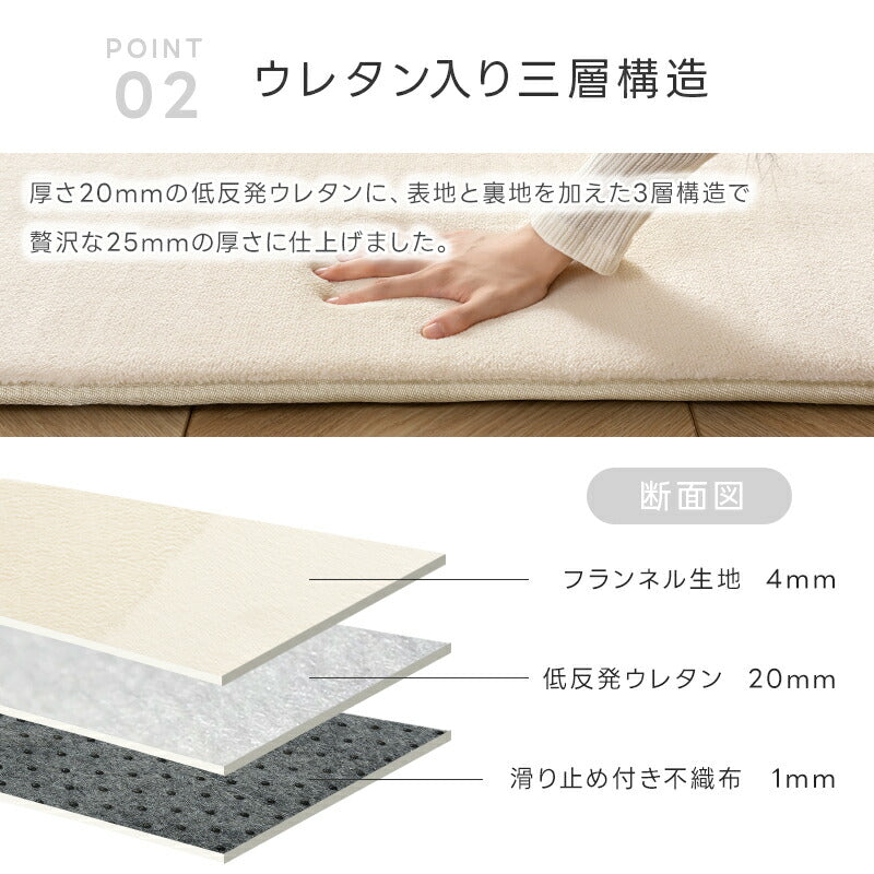 ラグ 低反発 極厚25mm フランネル ラグマット カーペット 絨毯 135×185 185×185 200×250 200×300 抗菌 防臭 防ダニ 軽量 防音 春 夏 秋 冬 長方形 滑り止め 床暖房 ホットカーペット対応 フランネルラグ じゅうたん